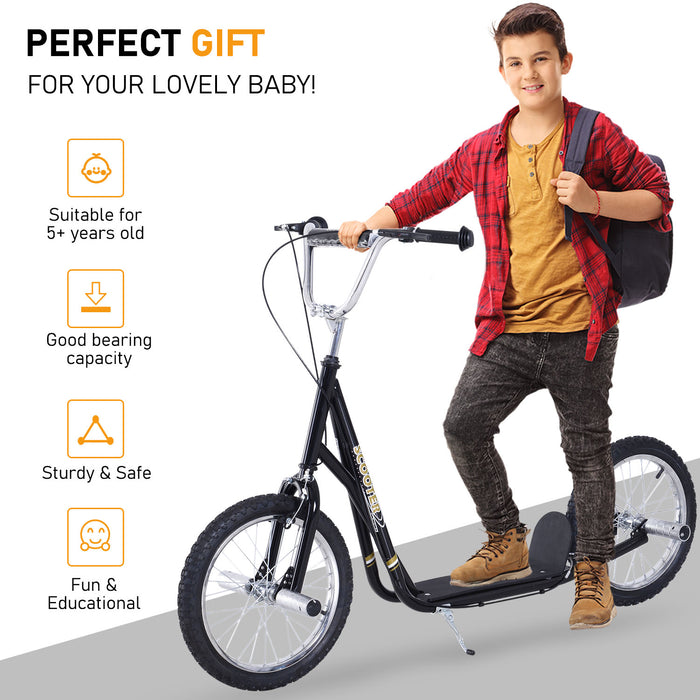 Kids Stunt Scooter with 16" Wheels - Adjustable Height, Dual Brakes, Ideal for 5+ Years - Durable Push Scooter in Black for Young Stunt Enthusiasts