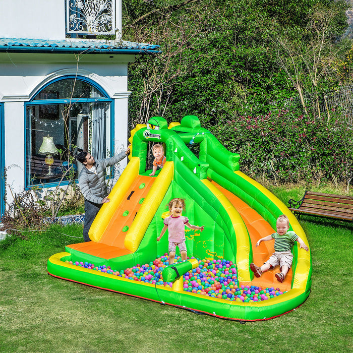 Crocodile-Themed Kids Bouncy Castle - Inflatable Play Structure with Slide, Climbing Wall, Basketball Hoop & Pool - Perfect Outdoor Fun for Children Ages 3-8