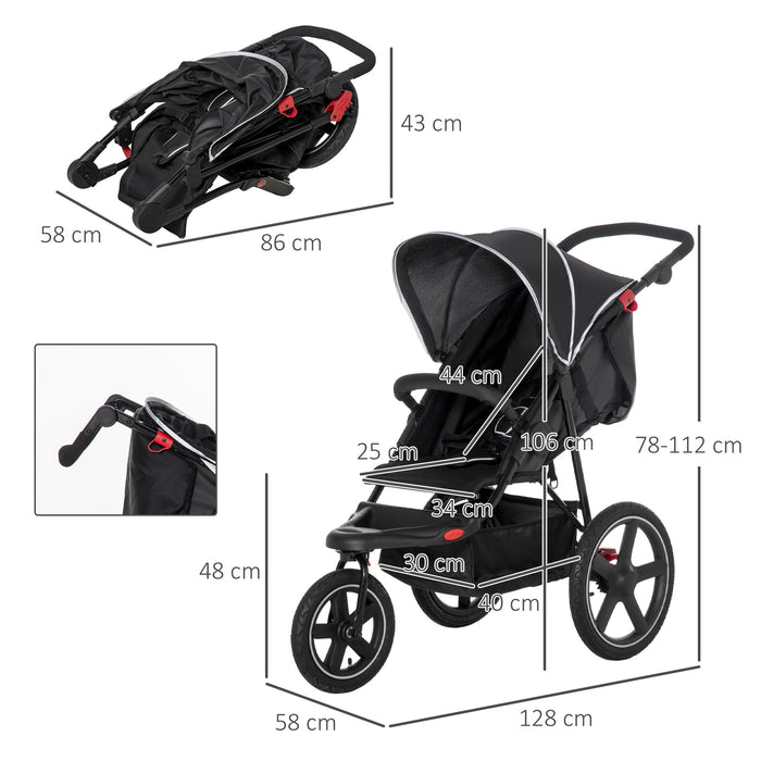 Lightweight Foldable Running Baby Stroller - Three-Wheeler with Adjustable Reclining Seat and Sun Canopy - Easy Maneuverability for Active Parents