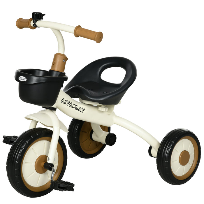 Kids Tricycle with Basket and Bell - Adjustable Seat for Growing Children - Ideal Ride-on for 2-5 Year Olds - White