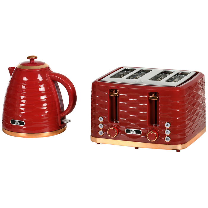 3000W 1.7L Quick Heat Kettle & 4-Slice Toaster Combo - High-Capacity Fast Boiling and Adjustable Browning with Crumb Tray in Red - Ideal for Busy Kitchens and Breakfast Prep