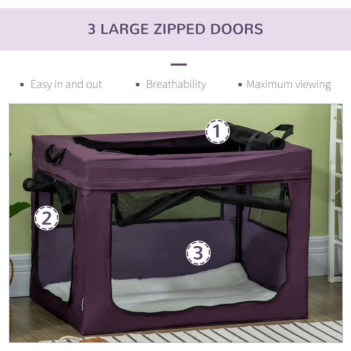 Foldable Pet Carrier for Small to Medium Dogs and Cats - Spacious 79.5 x 57 x 57 cm Travel Bag in Purple - Ideal for Safe and Comfortable Pet Transportation