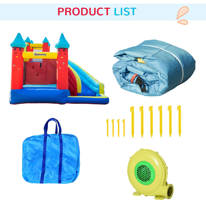 4-in-1 Bouncy Castle with Trampoline - Large Inflatable Playhouse with Slide, Climbing Wall, and Water Pool - Outdoor Fun for Children Ages 3-8