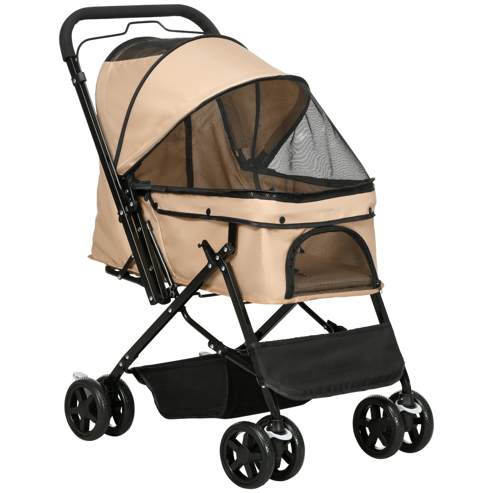 Foldable Pet Stroller for Dogs and Cats - Reversible Handle, Braking System, and Storage Basket - Convenient Travel Pushchair for Fur Babies