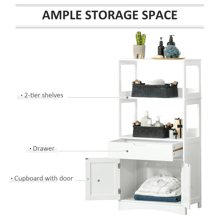 Free Standing Bathroom Floor Cabinet with Storage - Kitchen Cupboard with Shelves, Drawer & Doors in White - Versatile Living Room Organizer Furniture