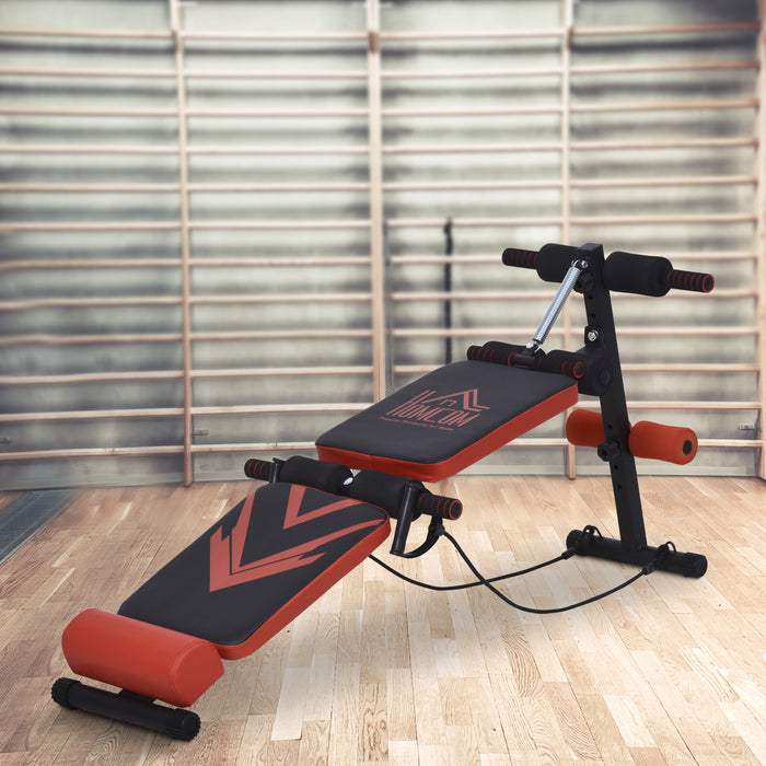 Foldable Exercise Weight Bench with Elastic Rope - Multifunctional Sit Up Workout Equipment - Ideal for Home Gym and Core Strength Training