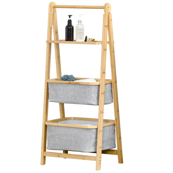 3-Tier Foldable Ladder Shelf - Lightweight Bathroom Storage Organizer and Space Saver - Ideal for Bathroom, Laundry, Balcony Organization