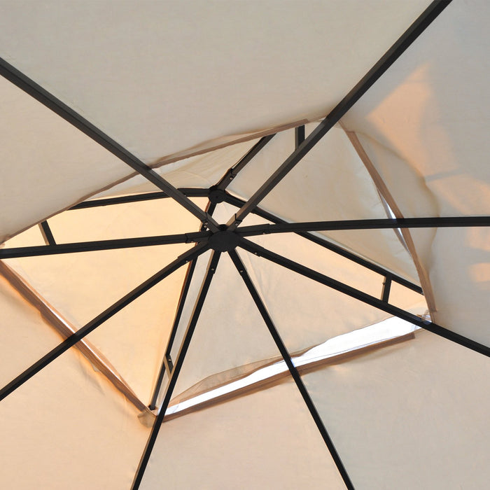 300x300cm Double-Tiered Garden Gazebo - Beige Outdoor Canopy with Sun Shade, Patio Event Shelter, and Mesh Curtains - Ideal for Backyard Parties and Gatherings