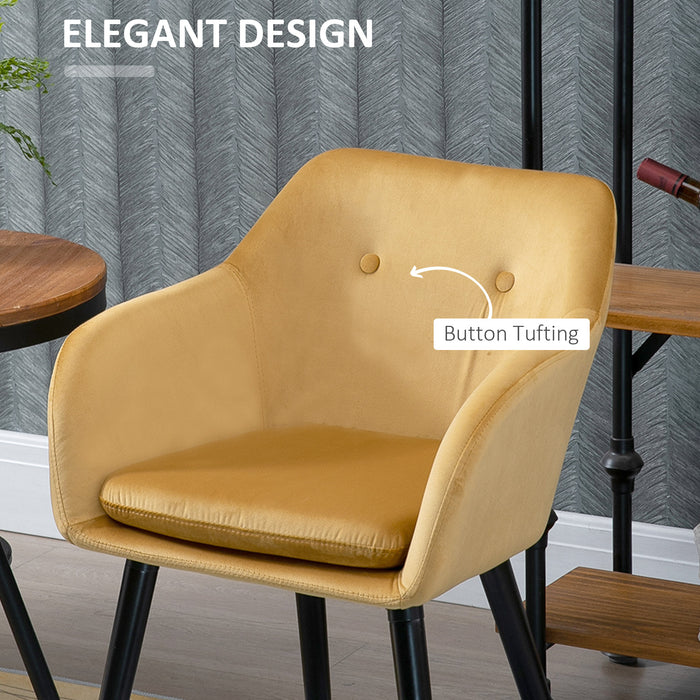 Modern Velvet-Touch Dining Chairs Set of 2 - Upholstered Fabric with Backrest and Armrests, Yellow - Elegant Seating for Lounge and Reception Areas