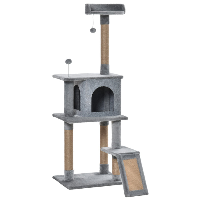 Cat Tree Tower 142cm - Climbing Kitten Activity Center with Scratching Post, Perch, Roomy Condo & Hanging Toy - Ideal for Playful Cats and Scratch Training