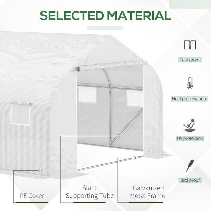 Walk-In Polytunnel Greenhouse 4.5x3x2m - Steel Frame Construction with Roll-Up Door and Windows | White Canopy - Ideal for Year-Round Gardening and Plant Protection