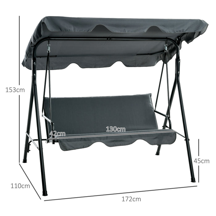 Garden Swing Seat for 3 People - Adjustable Canopy Patio Swing Chair, Grey - Ideal for Outdoor Relaxation and Comfort