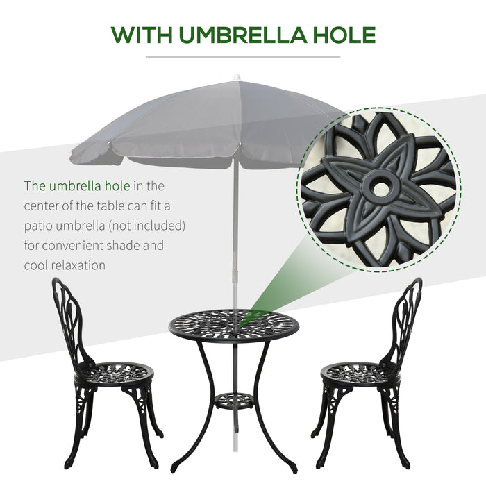 3 Piece Patio Bistro Set - Outdoor Aluminum Dining Furniture with Umbrella Hole, Garden and Balcony-Friendly - Ideal for Al Fresco Meals and Relaxation