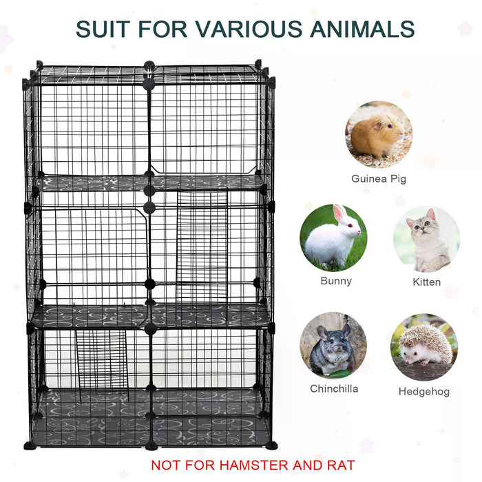 PawHut 39-Panel Metal Wire Small Pet Playpen - DIY Enclosure with 3 Access Doors and 2 Ramps - Ideal for Kitten, Bunny, Chinchilla, and Mink Safety