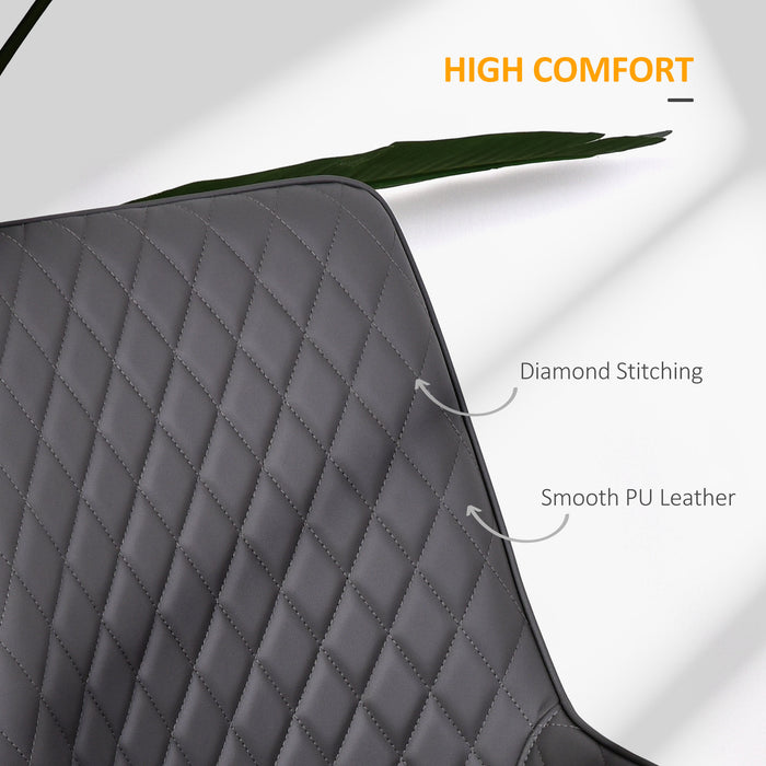 Quilted PU Leather Dining Chair Pair - Stylish Metal Frame with Protective Foot Caps in Executive Grey - Modern Home Seating for Dining Comfort
