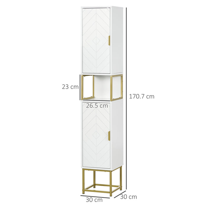 Narrow Tallboy Bathroom Cabinet - Freestanding Storage Unit with Adjustable Shelf and Steel Base - Space-Saving Slim Corner Organizer for Small Bathrooms