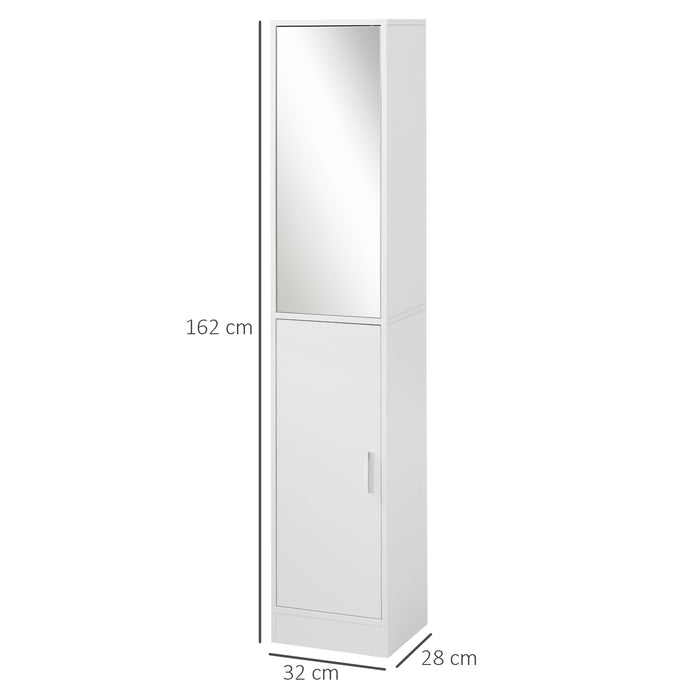 Tall Mirrored Bathroom Cabinet - Floor-Standing Storage Cupboard with Adjustable Shelf - Space-Saving Solution for Bathroom Organization