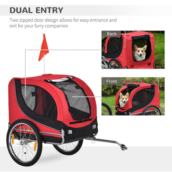 Folding Dog Bike Trailer and Jogger - Bicycle Pet Travel Carrier with Removable Cover, Red - Ideal for Active Pet Owners and Outdoor Adventures