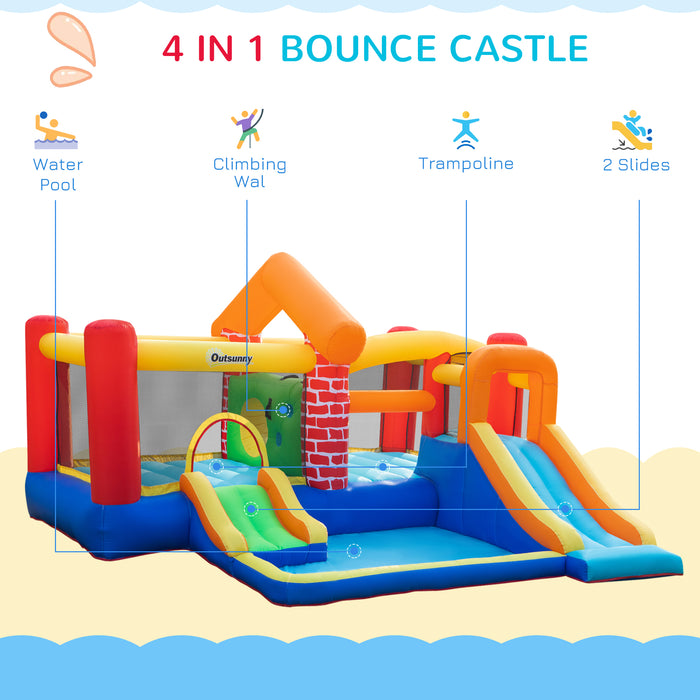 Extra Large 4-in-1 Kids Bounce House - Inflatable Castle with Double Slides, Trampoline & Climbing Wall - Ultimate Backyard Play Area for Children Ages 3-8