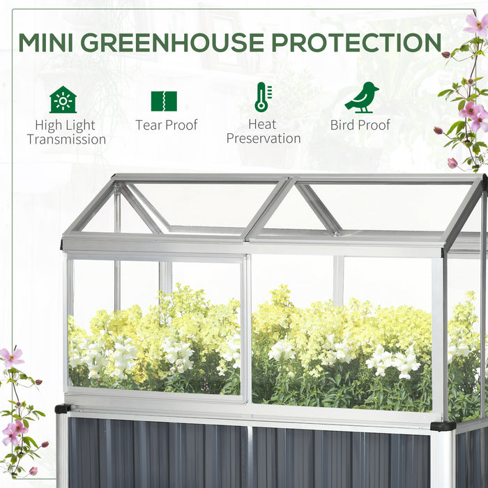Galvanized Steel Raised Garden Beds with Greenhouse Cover - Durable Planters with Openable Windows for Ventilation - Ideal for Urban Gardening & Season Extension