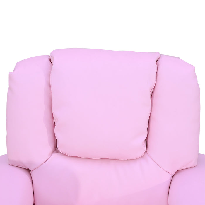 Kids' Cozy Reclining Chair with Refreshment Cupholder - Comfy Pink Armchair for Children - Perfect for Reading & Relaxation Spaces