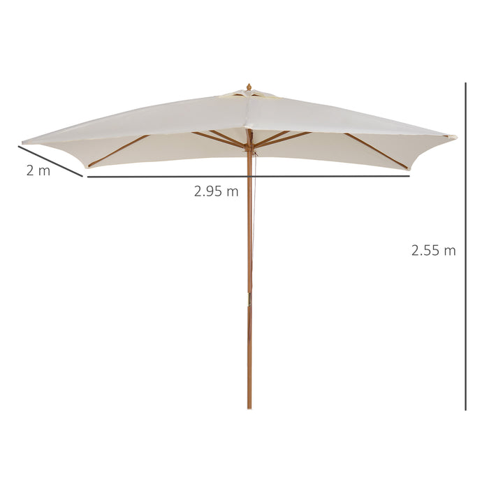 Wooden Patio Parasol Umbrella, 3x2m in Cream - Outdoor Sun Shade Protection - Ideal for Garden, Deck, and Poolside Lounging