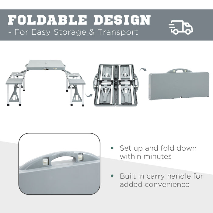 Foldable 4-Kids Outdoor Picnic Table - Compact Camping Set with Seats and Umbrella Hole - Ideal for Travel, Family Picnics & Garden Use