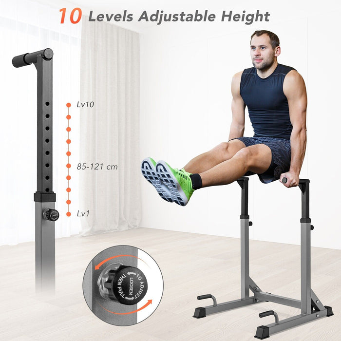 Adjustable Dip Stand, Model Silver - Fitness Equipment with 4 Foam-Wrapped Handles - Ideal for Upper Body Workout Enthusiasts and Gymnasiums