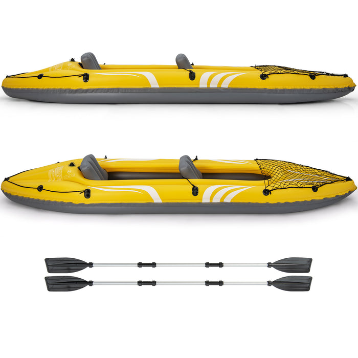 Inflatable 2-Person Kayak Set - Removable Seats, Aluminum Oars - Perfect for Casual Sea, River, or Lake Paddling Adventures