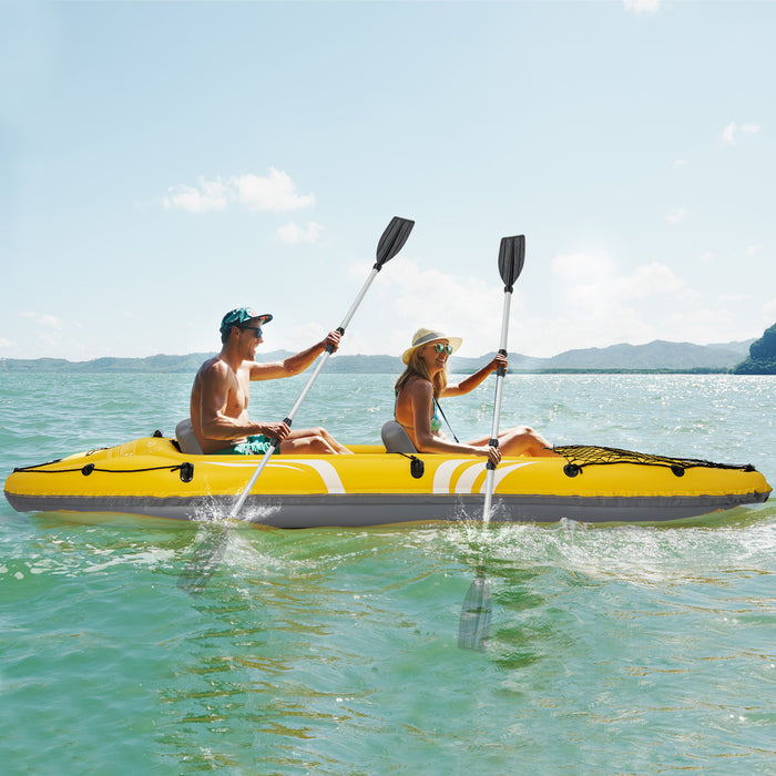 Inflatable 2-Person Kayak Set - Removable Seats, Aluminum Oars - Perfect for Casual Sea, River, or Lake Paddling Adventures