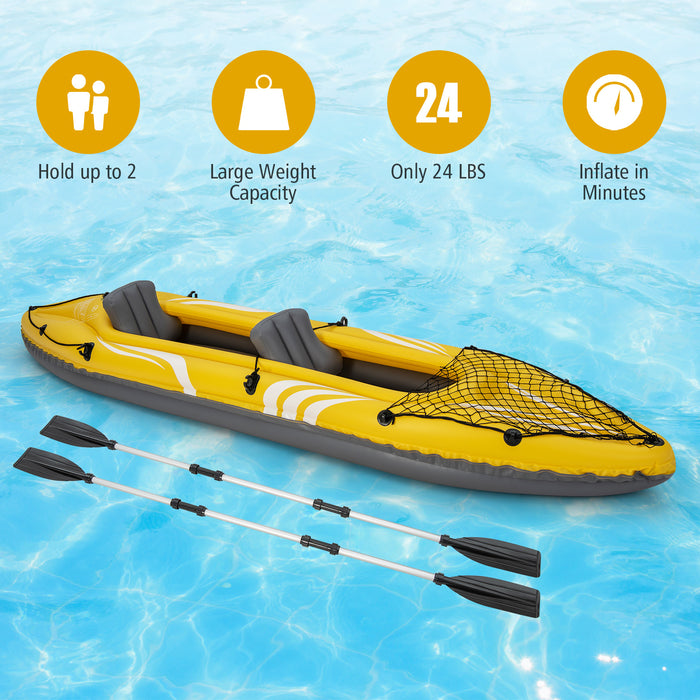 Inflatable 2-Person Kayak Set - Removable Seats, Aluminum Oars - Perfect for Casual Sea, River, or Lake Paddling Adventures