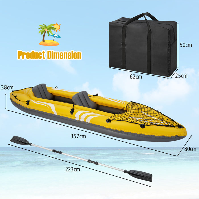 Inflatable 2-Person Kayak Set - Removable Seats, Aluminum Oars - Perfect for Casual Sea, River, or Lake Paddling Adventures