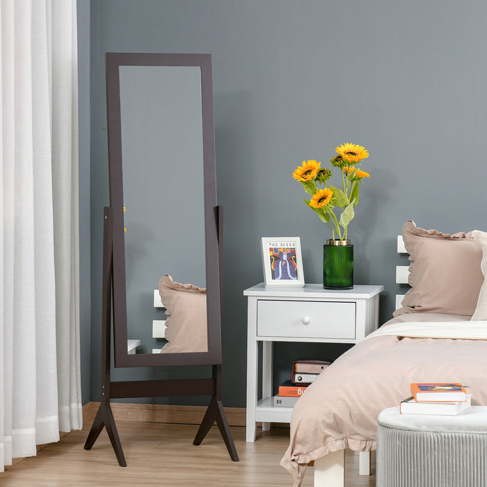 Elegant Freestanding Brown Dressing Mirror - Tall 148x47cm with Adjustable Viewing Angles - Perfect for Bedroom & Fashion Enthusiasts