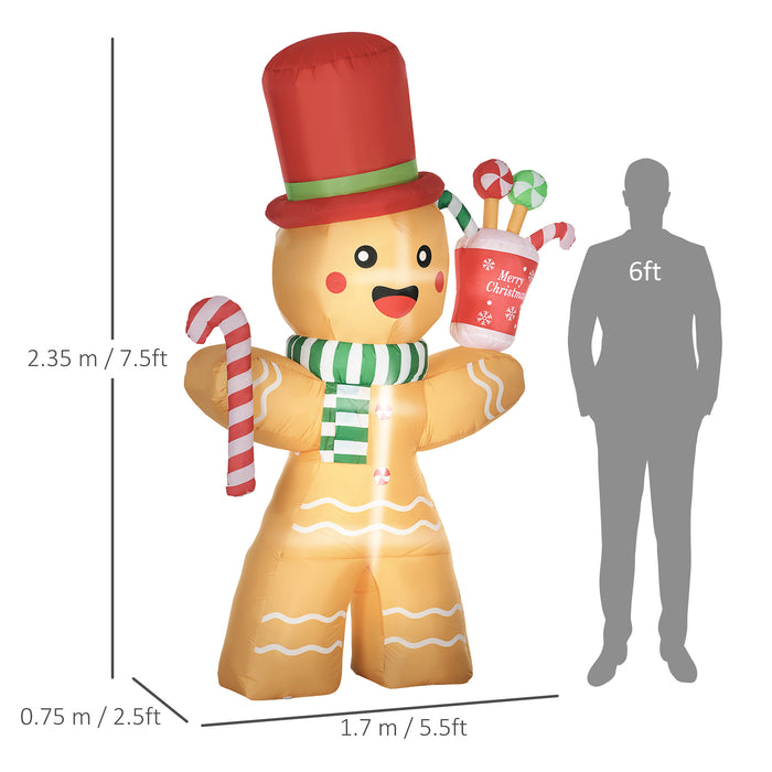 Inflatable Gingerbread Man with Candy Cane - 7.5FT Light-Up Christmas Decoration with LED Lights - Perfect for Outdoor Lawn and Party Display