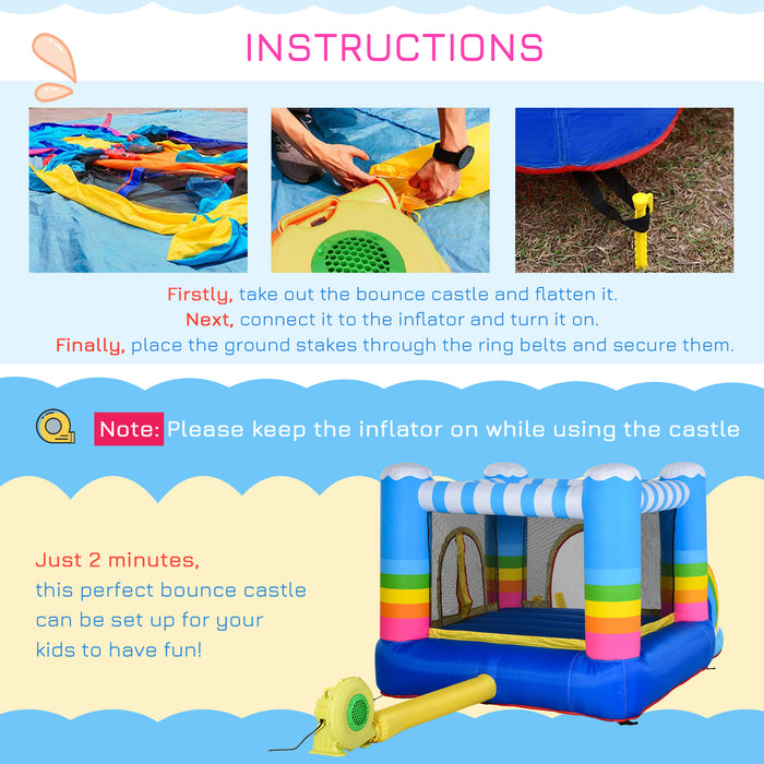 Kids Rainbow Inflatable Bouncy Castle-Trampoline Combo - 2.9 x 2 x 1.55m with Water Pool and Blower - Perfect Outdoor Play Structure for Children Ages 3-12