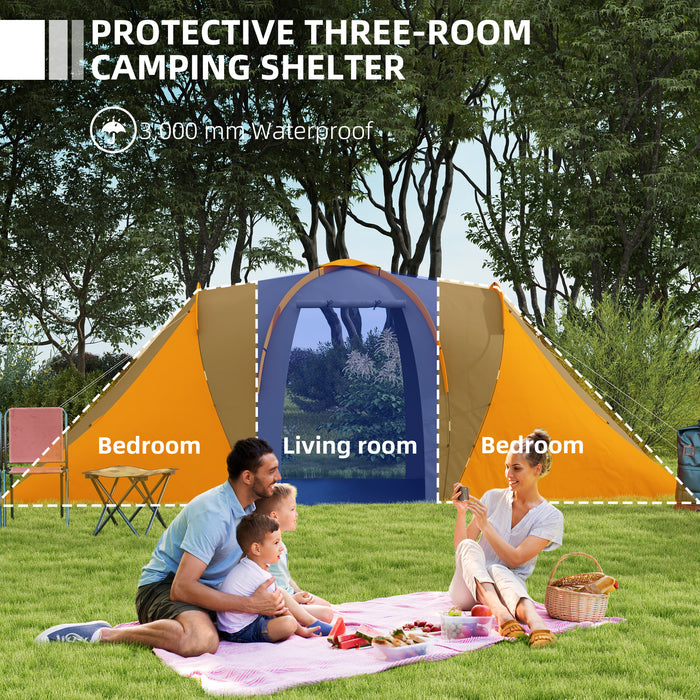 Extra Spacious Tunnel Tent - 2-Bedroom Camping Shelter with Living Space, 2000mm Waterproof - Ideal for 4-6 People, Easy Transport with Carry Bag, Vibrant Orange