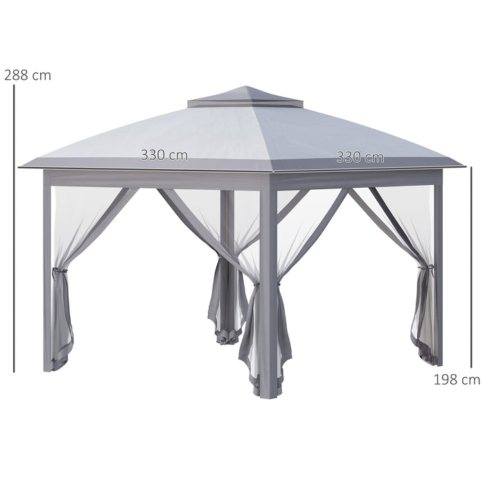 Double-Roof 11x11 Pop-Up Canopy Tent - Height-Adjustable Folding Shelter with Zippered Mesh Sidewalls & Carrying Bag - Perfect for Outdoor Events, Beige