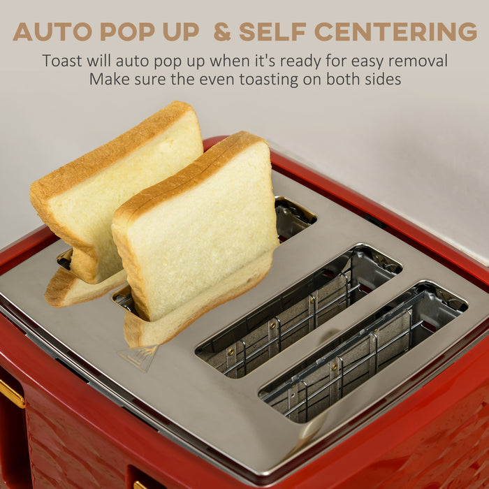 3000W 1.7L Quick Heat Kettle & 4-Slice Toaster Combo - High-Capacity Fast Boiling and Adjustable Browning with Crumb Tray in Red - Ideal for Busy Kitchens and Breakfast Prep