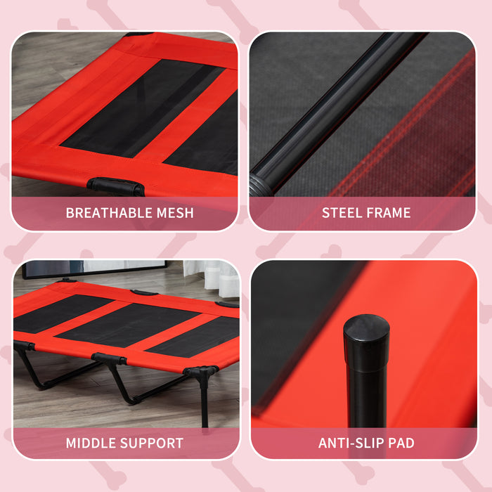 Elevated Pet Bed - X-Large Cooling Raised Dog Cot with Breathable Mesh, Red, 122 x 92 x 23cm - Perfect for Indoor/Outdoor Comfort and Relaxation