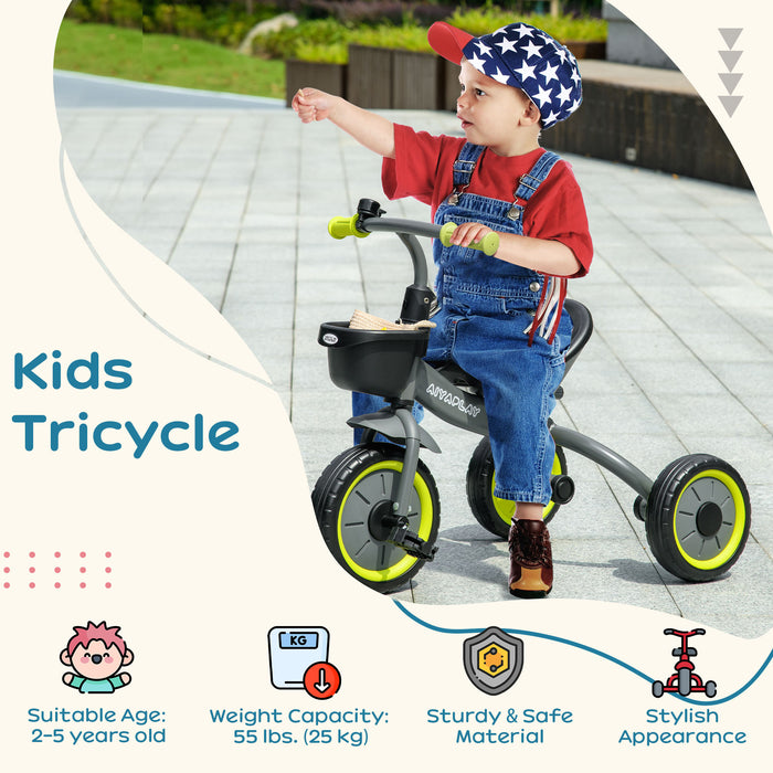 Adjustable Kids 3-Wheel Trike - Tricycle with Seat Adjustment, Storage Basket, and Bell - Perfect for Toddlers Aged 2-5 Years, Black Color