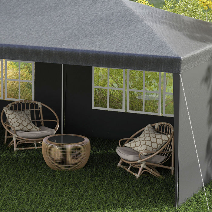 Outdoor Party Tent Gazebo - 6x3m Marquee with Windows & Side Panels for Patio Shelter - Ideal for Events and Gatherings, Dark Grey