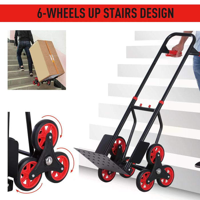 Heavy-Duty Steel Climbing Trolley - 6-Wheel Hand Truck Cart, 150kg Load Capacity - Ideal for Moving Heavy Loads Upstairs