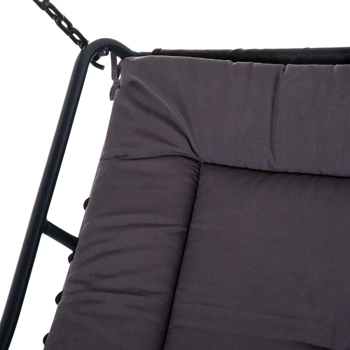 Double Hammock Swing Chair with Canopy - 2-Person Garden Bench Bed, Rocking Sun Lounger with Cushion - Comfortable Outdoor Seating for Backyard & Patio Relaxation, Grey