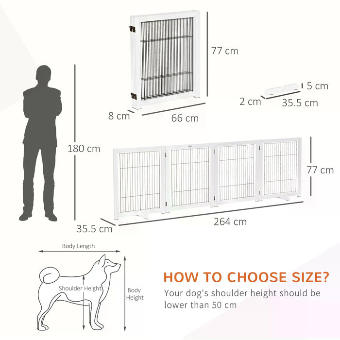 Foldable Wooden Dog Gate for Small & Medium Pets - 4 Panel Pet Fence with Support Feet - Safety Barrier for Home, Doorways & Stairs, White