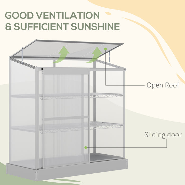 3-Tier Mini Greenhouse with Polycarbonate Panels - Garden Cold Frame Plant Growth House, Openable Roof, Silver - Ideal for Amateur Gardeners & Urban Spaces