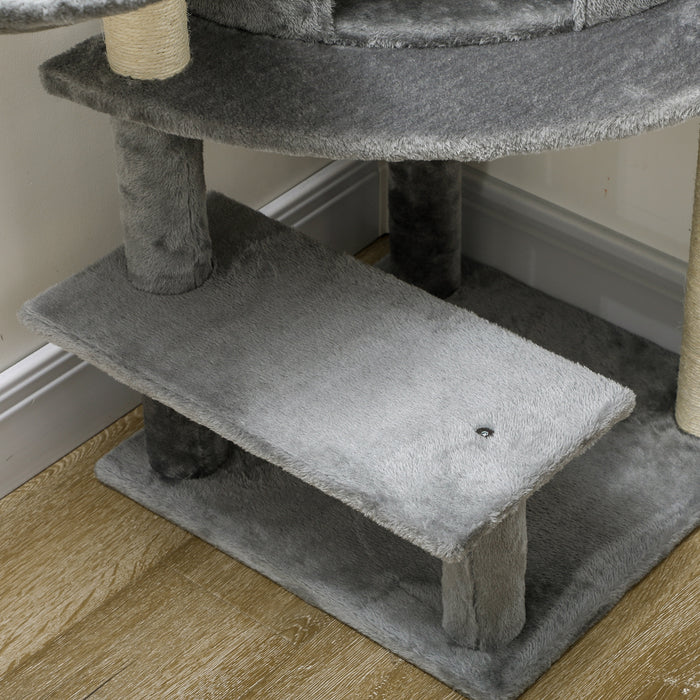 Sisal Cat Tree Tower 100cm - Sturdy Scratching Post with Plush Grey Finish - Ideal for Cat Climbing and Play