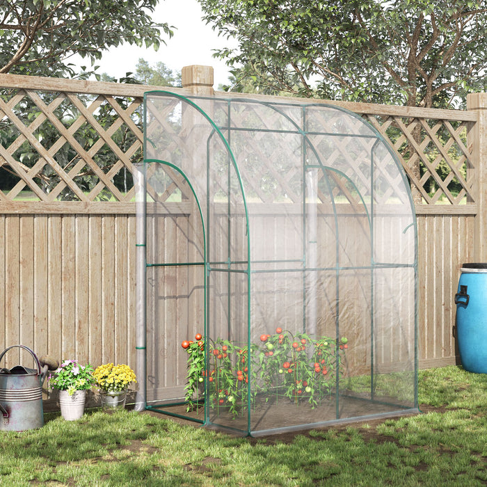 Space-Saving Lean-To Walk-In Greenhouse - Zippered Roll-Up Door, PVC Cover, Sloping Top Design, 143x118x212cm - Ideal for Urban Gardeners & Small Outdoor Spaces