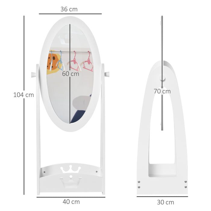 360° Rotating Full-Length Free Standing Mirror with Storage - Kid-Friendly MDF Child’s Dressing Mirror - Ideal for Ages 3-8, Dimensions: 40L x 30W x 104H cm
