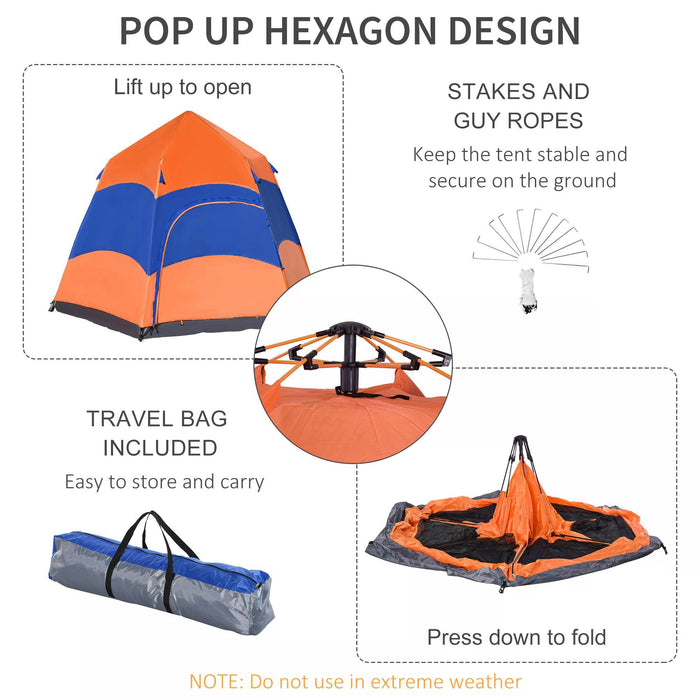 6-Person Hexagonal Instant Setup Tent - Camping, Festival, Hiking Shelter, Family-Friendly, Portable Design - Spacious Outdoor Accommodation for Group Adventures