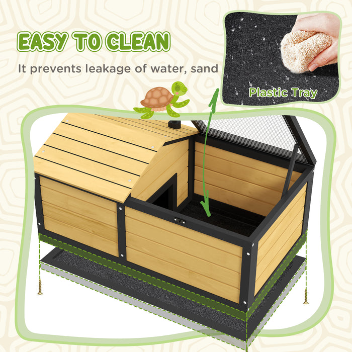 Tortoise Retreat Habitat - Wooden Shelter with Hide Den & Run for Reptiles - Ideal for Small Pet Tortoises and Similar Creatures